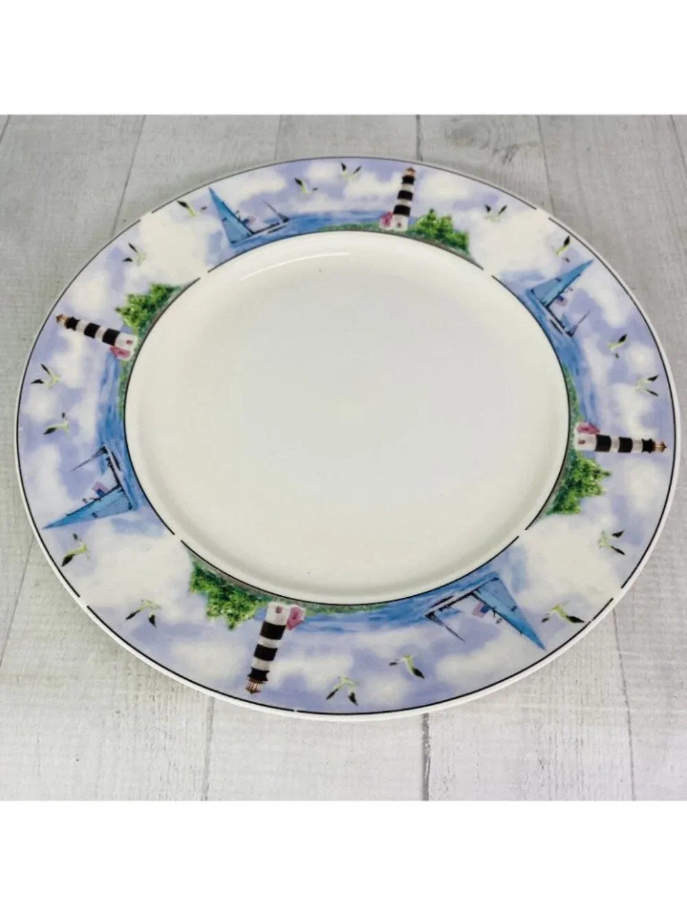 Thomson Pottery LIGHTHOUSE Birds Boats Coastal Stoneware Dinner Plates Set of 4